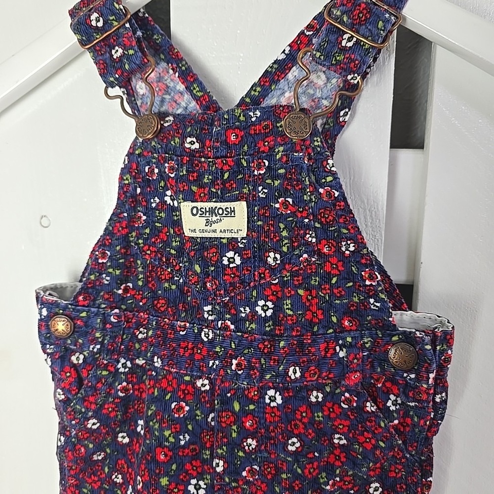 Oshkosh Corduroy Floral Overalls 9M Red Blue‎ White Vestbak Outfit